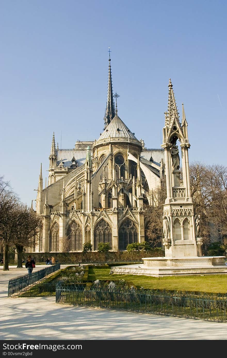 Notre Dame Cathedral in Paris from behind. Notre Dame Cathedral in Paris from behind