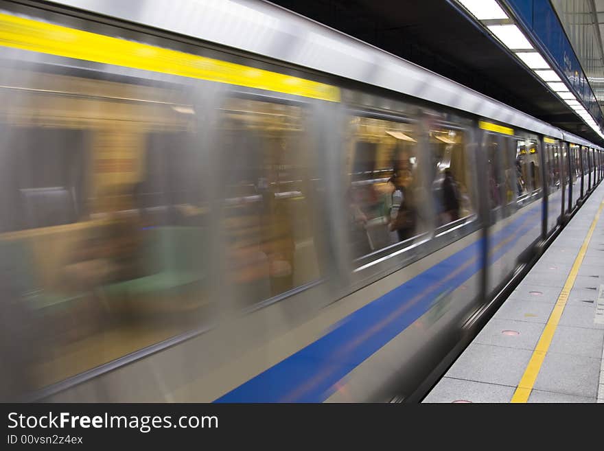 Subway train pulling into the station