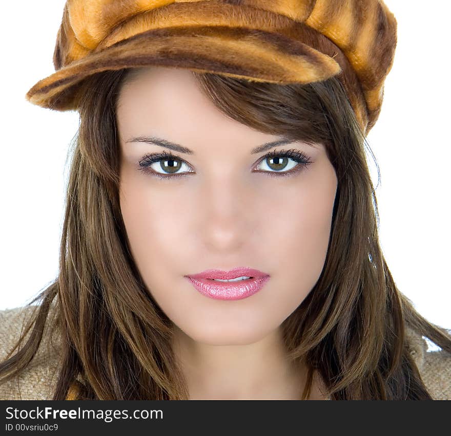 Beautiful brunette with retro bonnet