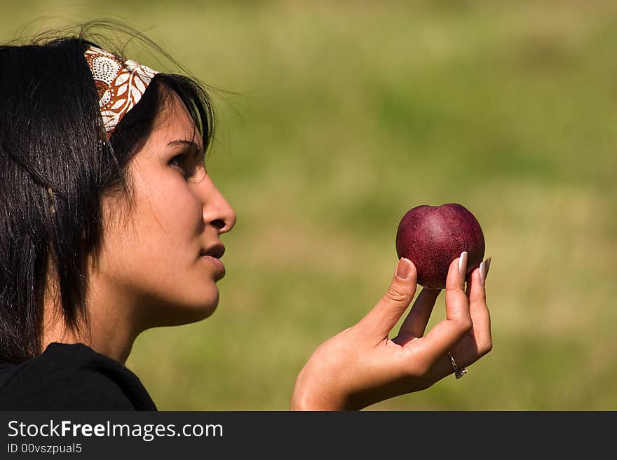 Woman and apple