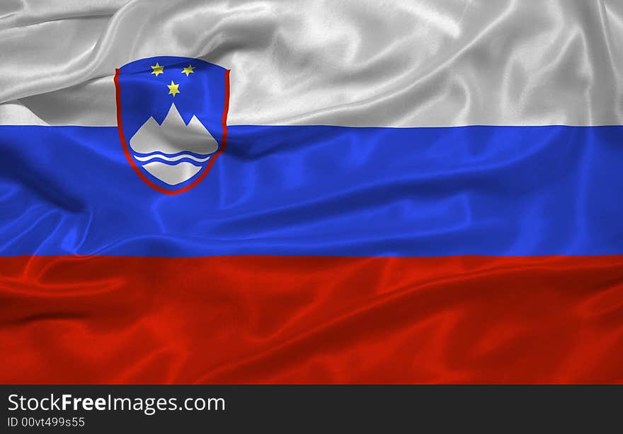 Illustration of waving Slovene Flag close up. Illustration of waving Slovene Flag close up