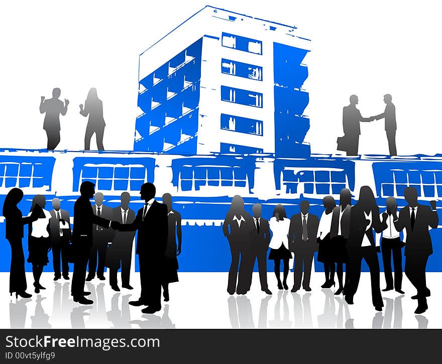 Illustration of business people and buildings. Illustration of business people and buildings