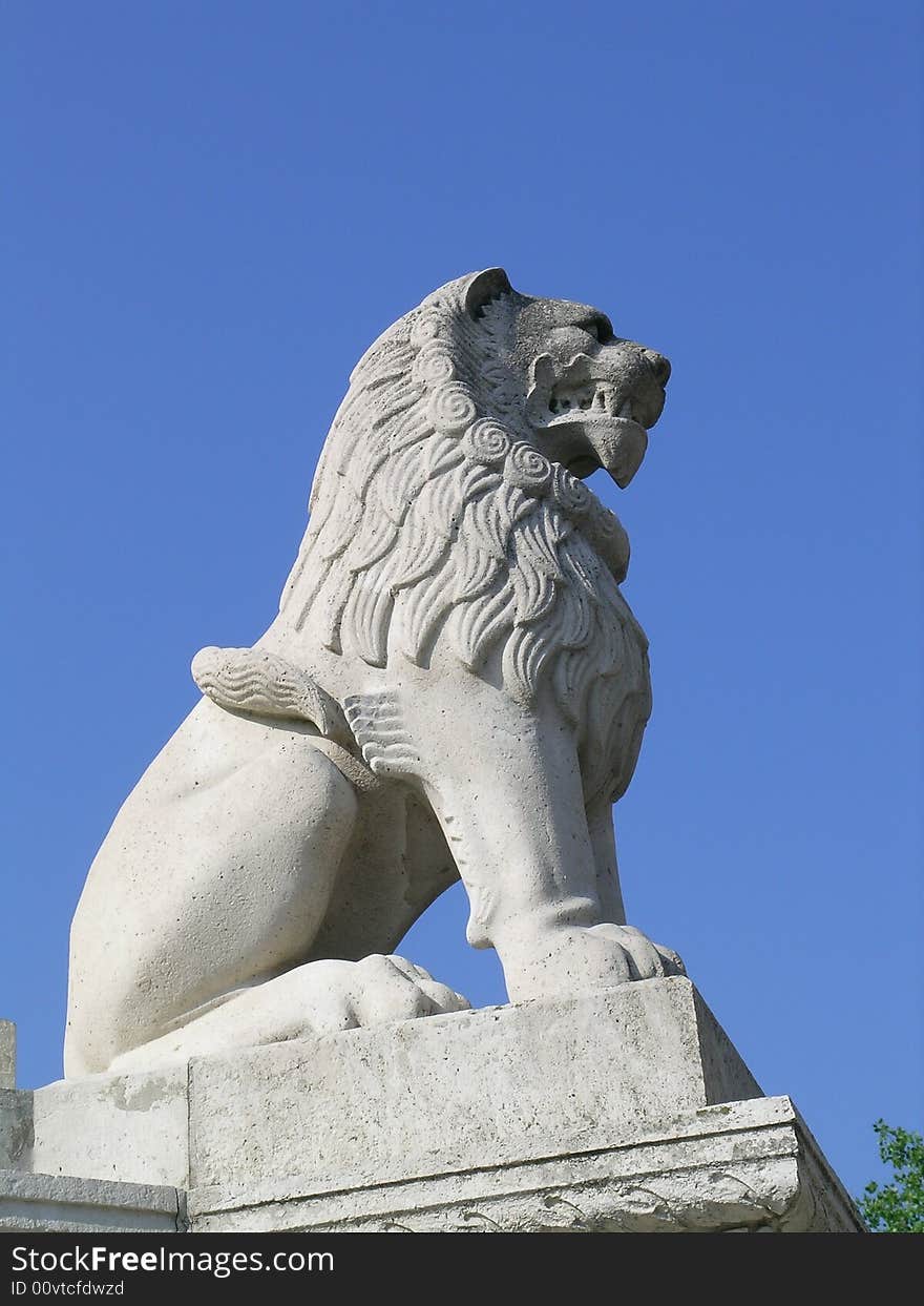 Lion in front of Matthieu's Church in Budapest. Lion in front of Matthieu's Church in Budapest