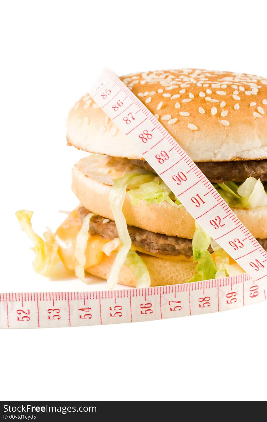 Bread with fried meat, cheese, onion and lettuce isolated on a  white background. Bread with fried meat, cheese, onion and lettuce isolated on a  white background.