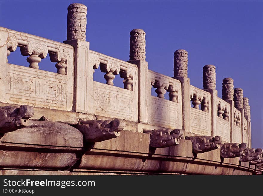 Stone railing and dragons, temple of the heaven, china. space for text