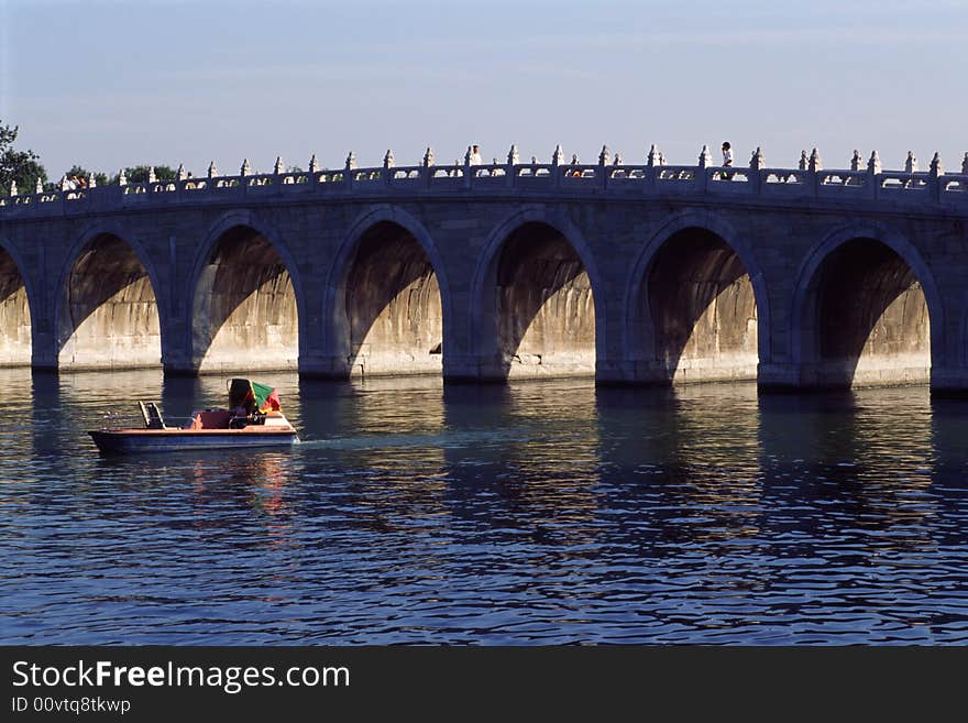 Ancient arched bridge in the summer palace in beijing, China.