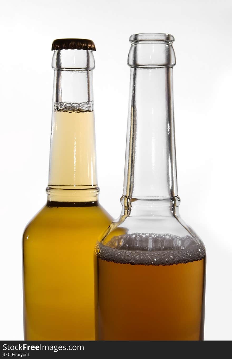 Beer bottles on clean background