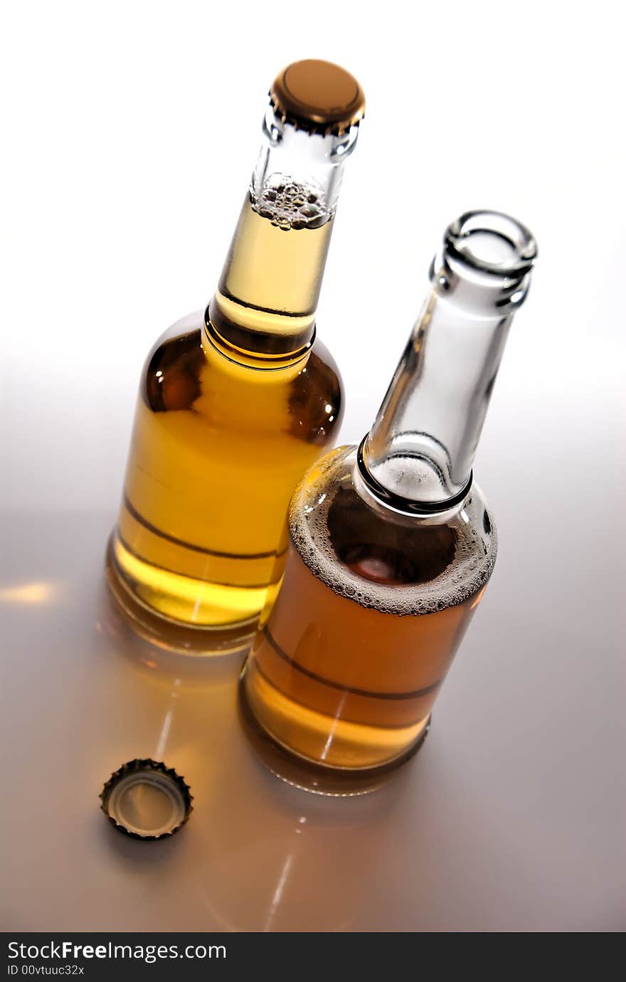 Beer bottles on clean background