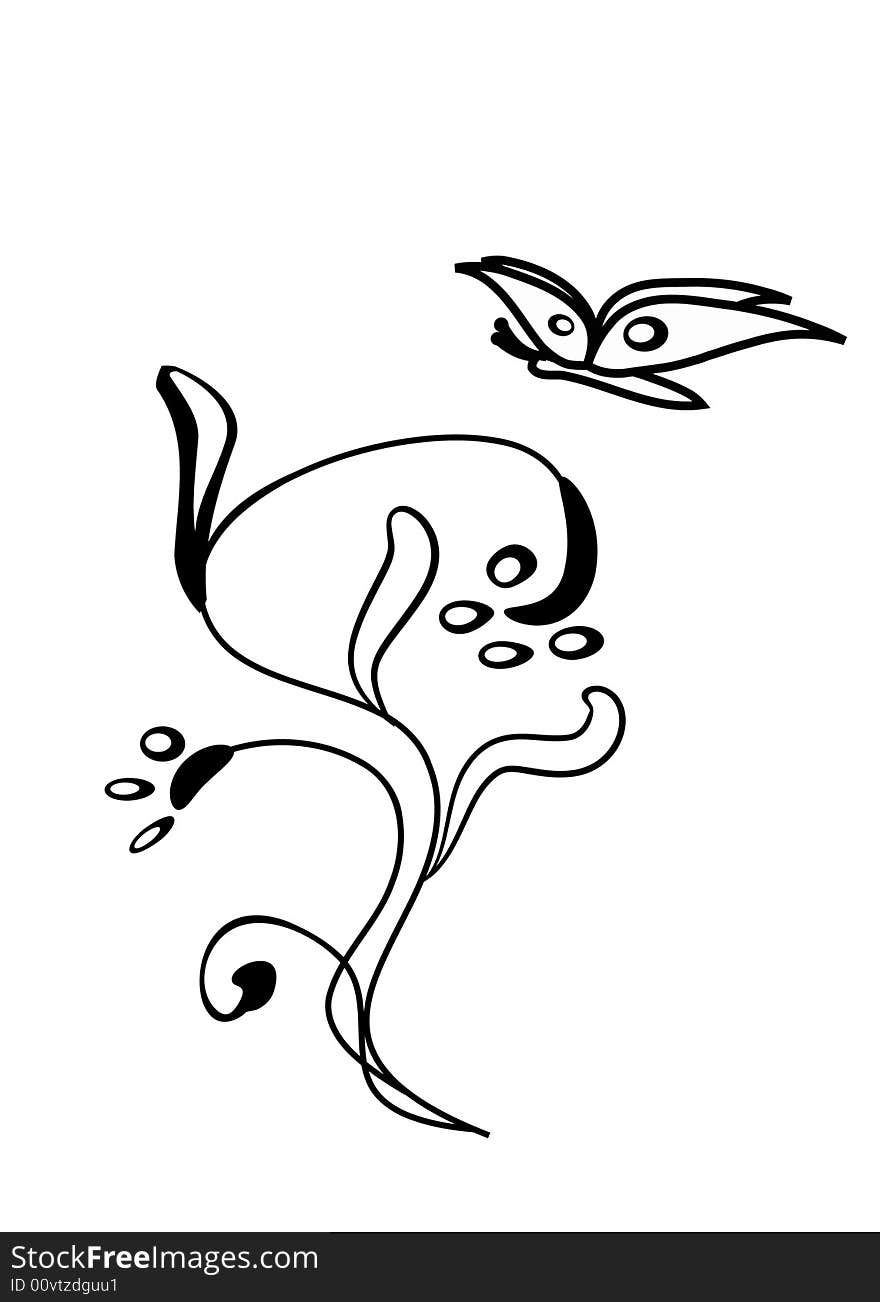 Illustration of floral element with butterfly