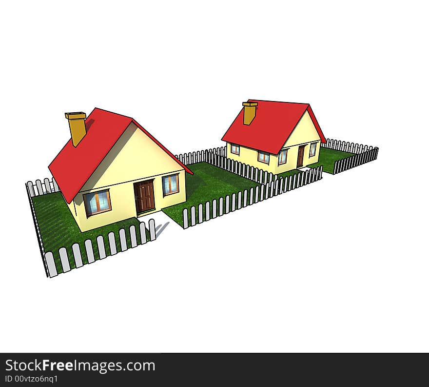 House with little garden - isolated 3d illustration. House with little garden - isolated 3d illustration