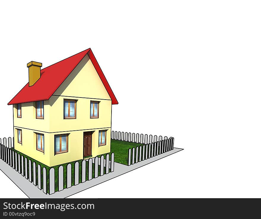 House with little garden - isolated 3d illustration. House with little garden - isolated 3d illustration