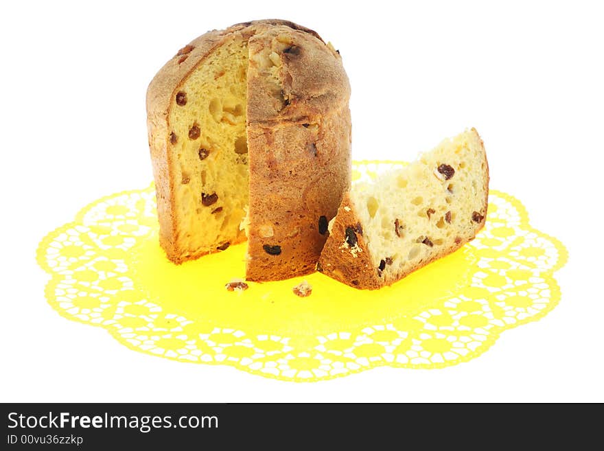 Cake with raisins isolated on a white background. Cake with raisins isolated on a white background.