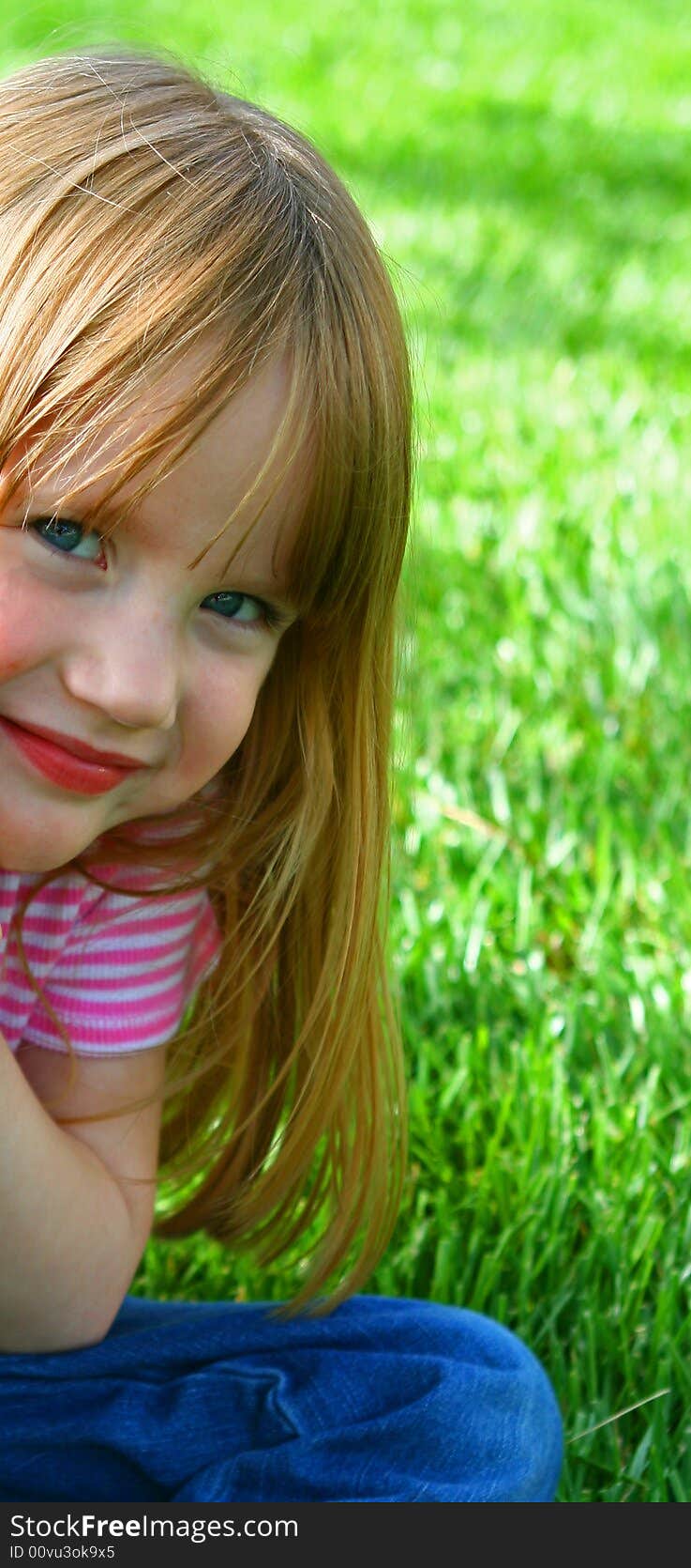 Smiling little girl sitting in the grass. Smiling little girl sitting in the grass