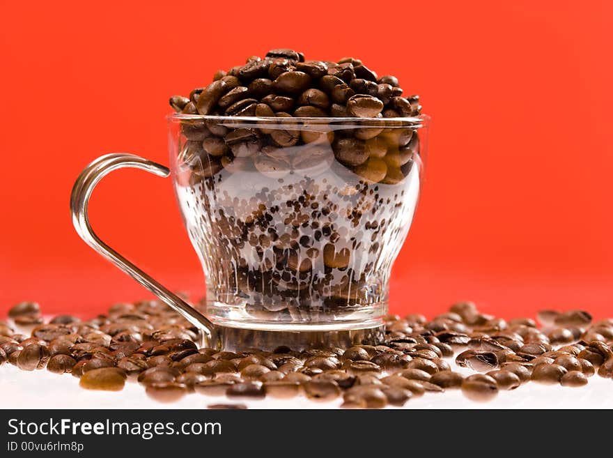 Beverage series: coffee beans in a glass cup