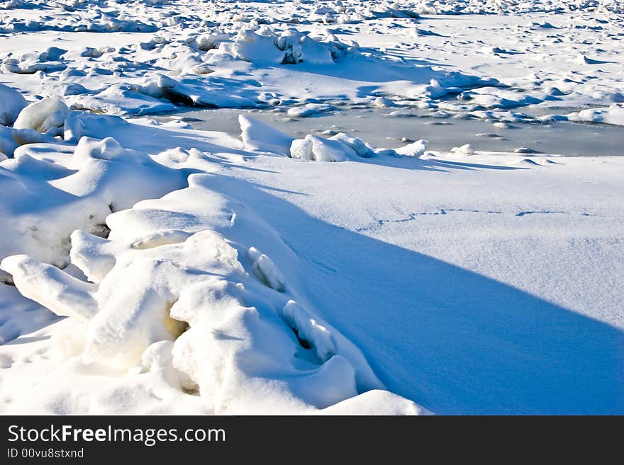 View series: winter river with ice landscape. View series: winter river with ice landscape