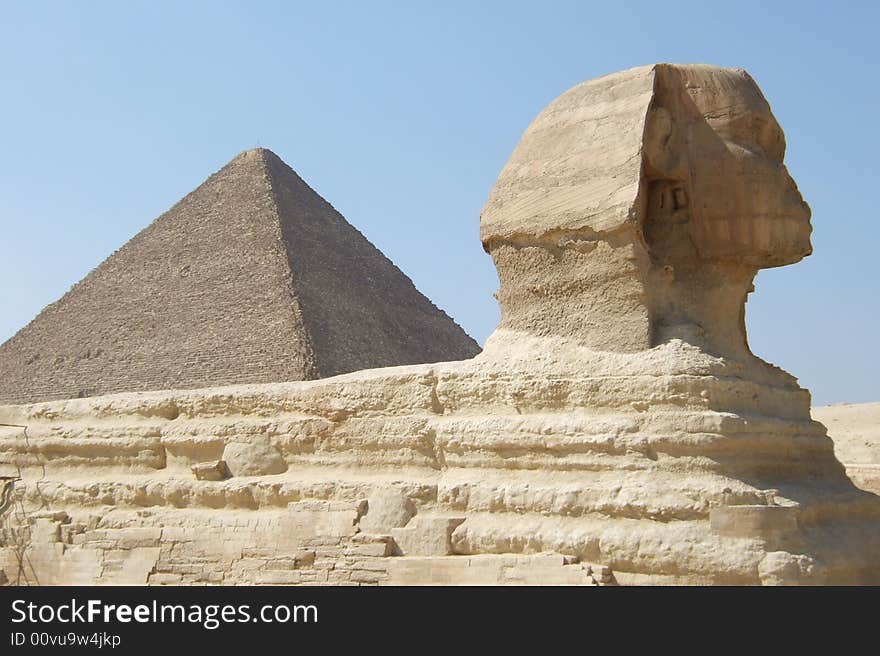 Great sphinx and pyramid in Giza Egypt