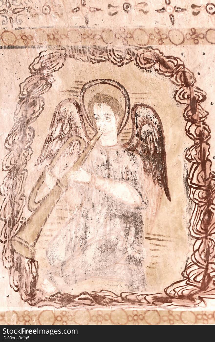 Portugal, Alentejo, Saint Cucufate: religious gallo roman painting on a wall