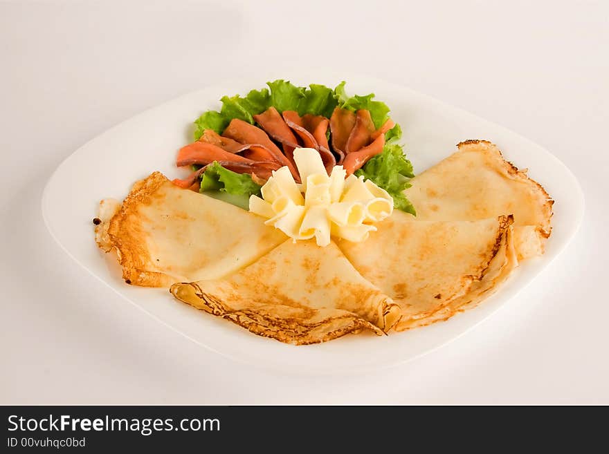 Salad with pancakes, clipping path included