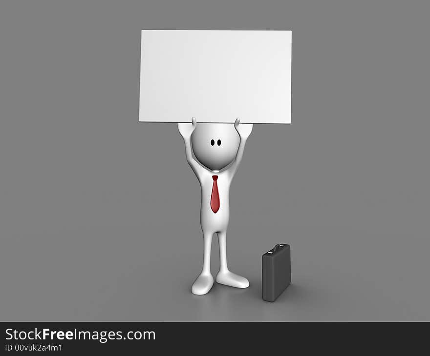 3d rendered manikin holding a sign. 3d rendered manikin holding a sign