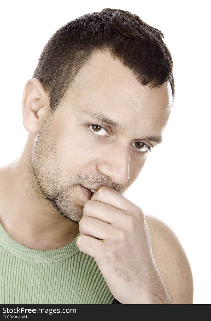 Portrait of young lover, isolated on white background