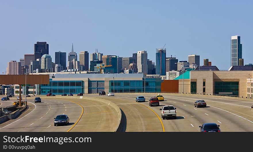 San Francisco skyline and freeway