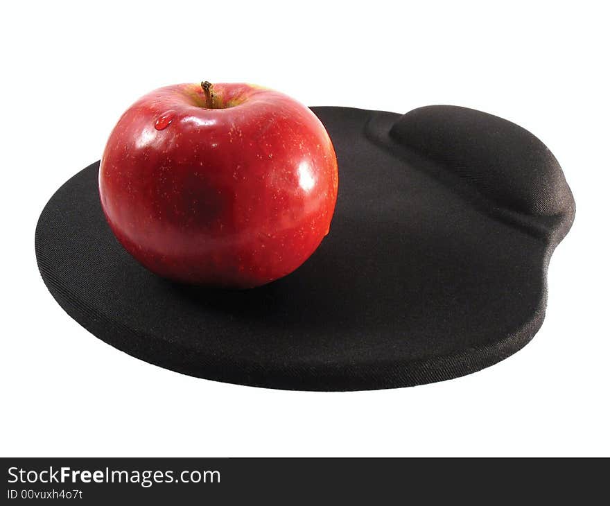 Black laying for mouse and red apple. Isolated. Black laying for mouse and red apple. Isolated