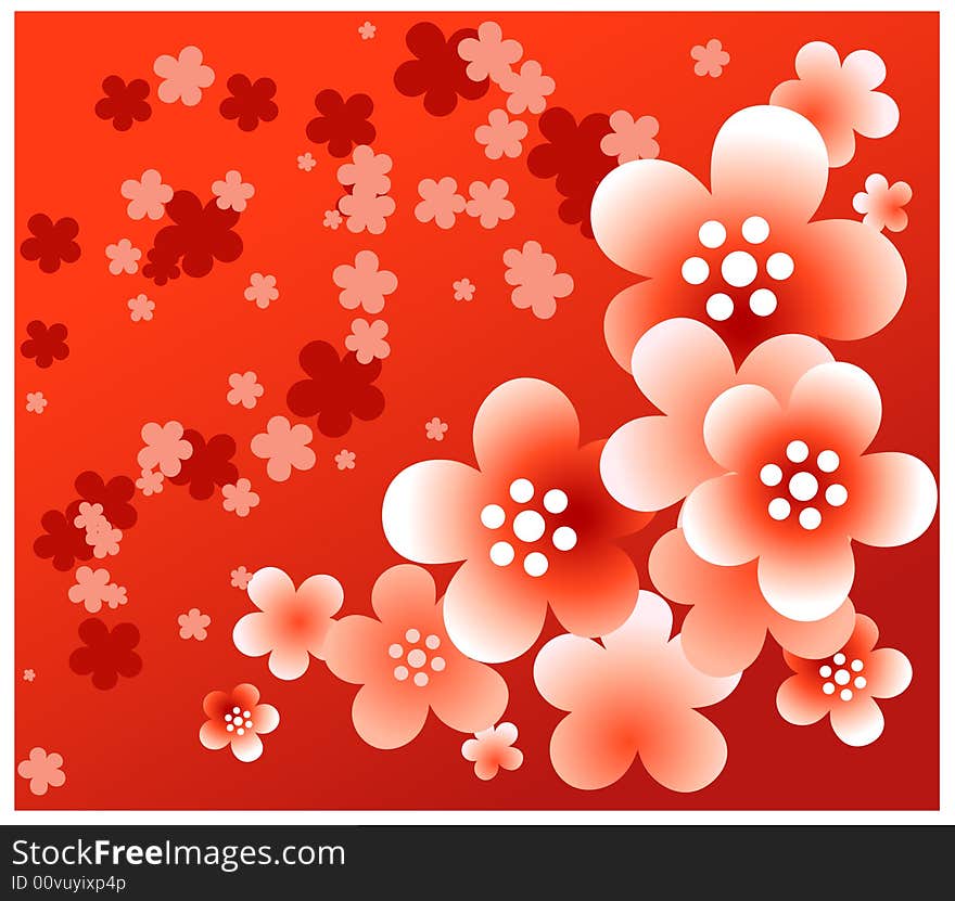 Red flower background with beautiful patterns for card or other design, an illustration