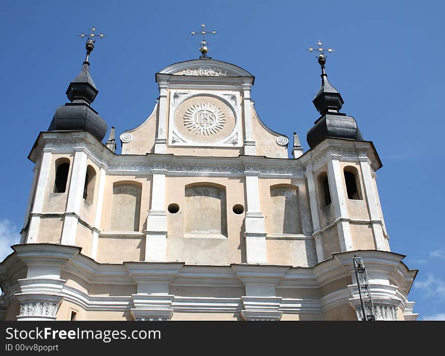 Old church building in a downtown