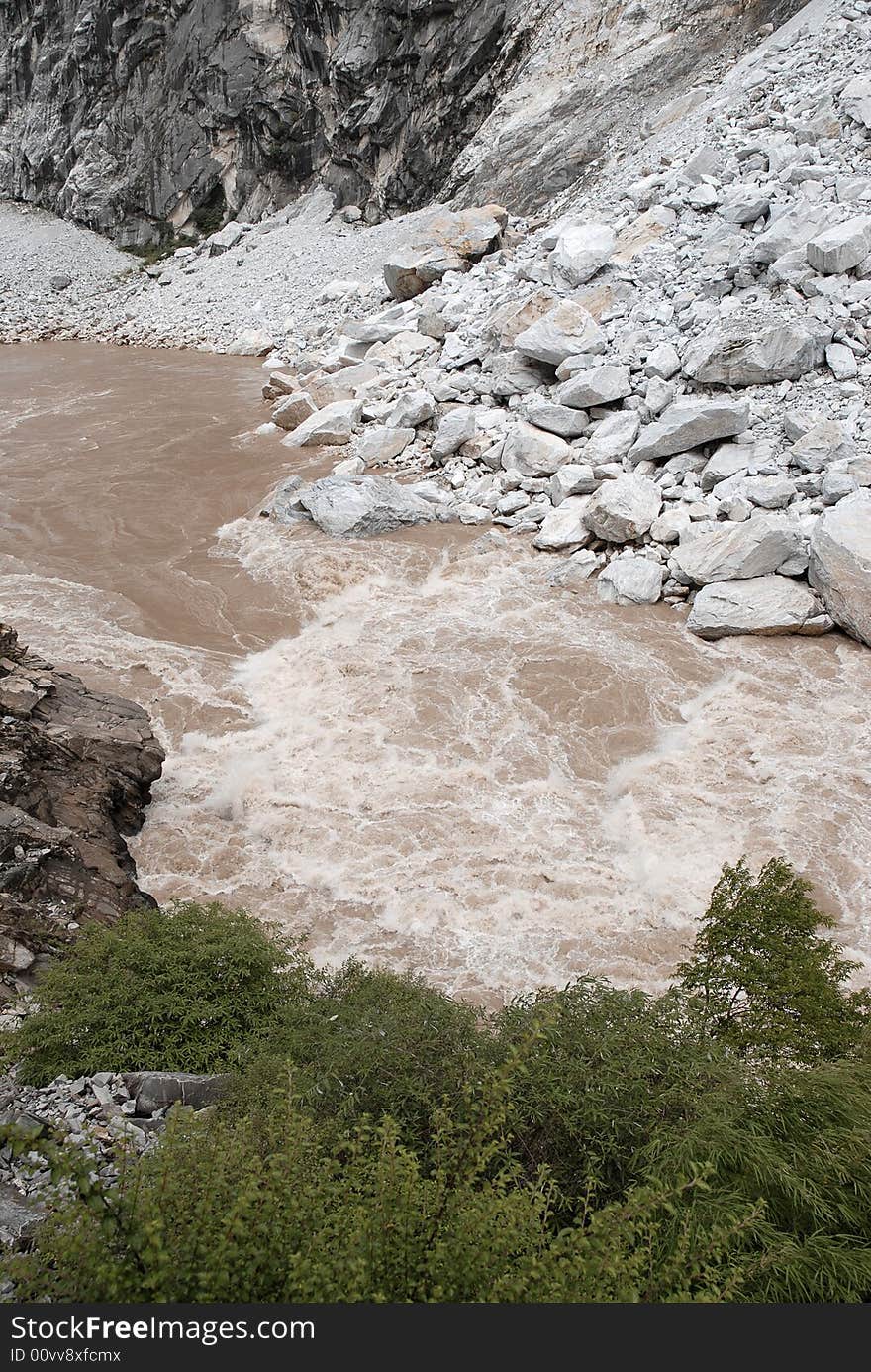 Canyon with running river in yunnan china. Canyon with running river in yunnan china