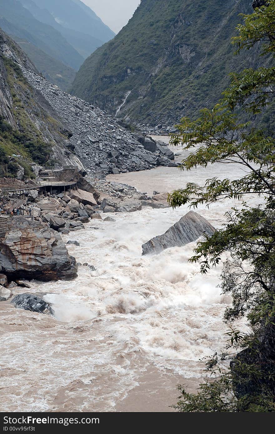 Canyon with running river in yunnan china. Canyon with running river in yunnan china