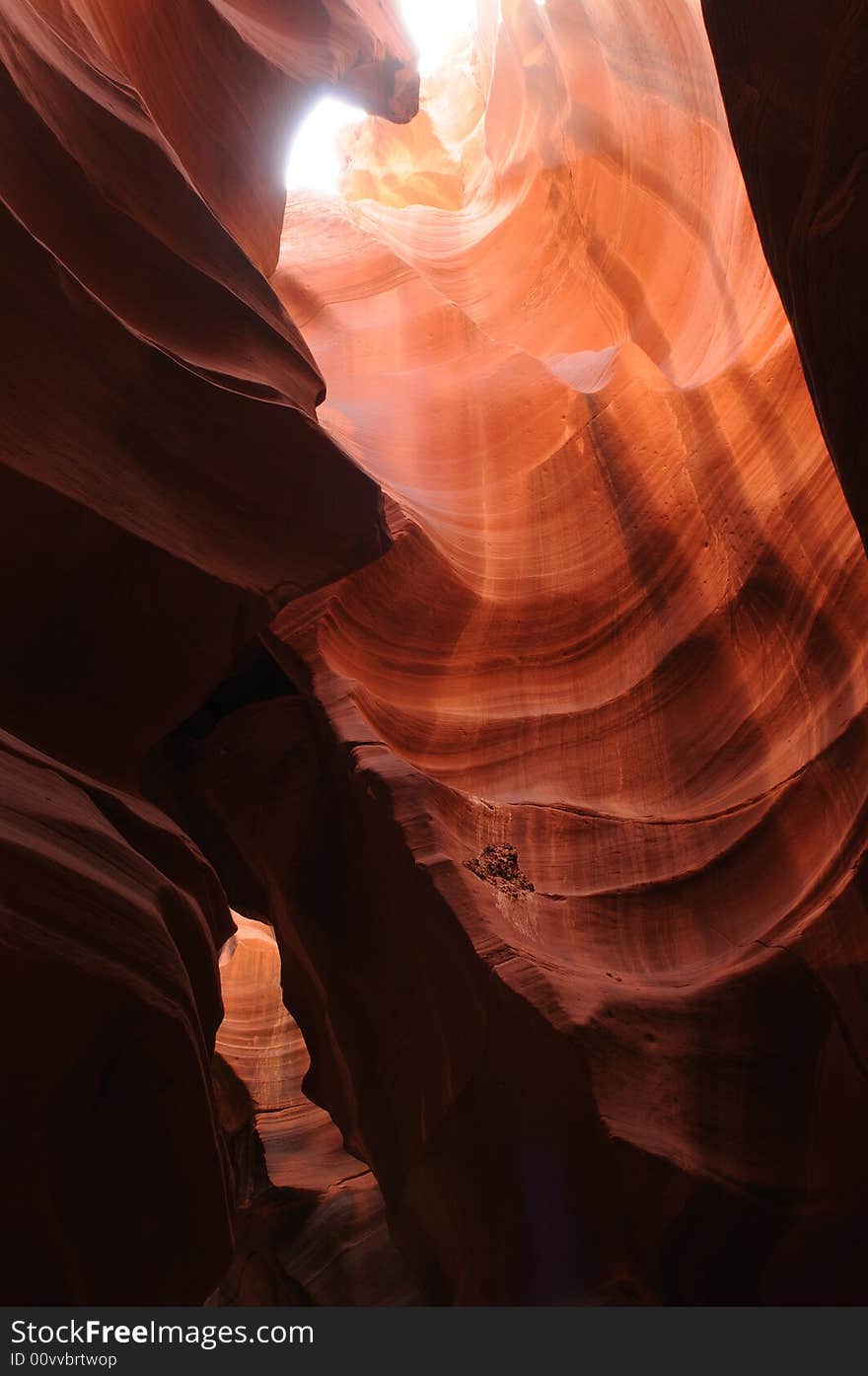 A ray of sunlight cast into Antelope Canyon, Page, Arizona