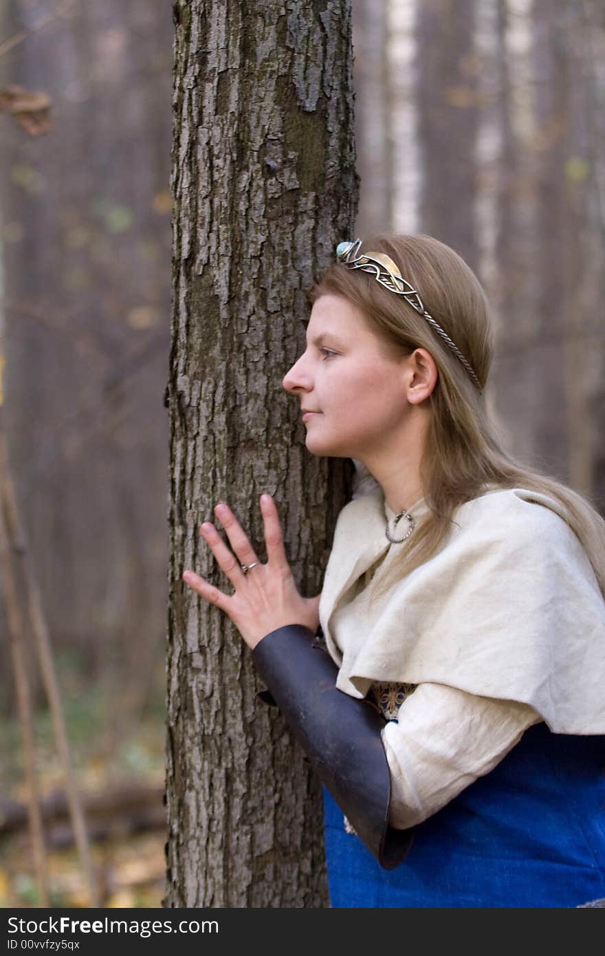 Portrait of the romantic girl in autumn forest. Portrait of the romantic girl in autumn forest