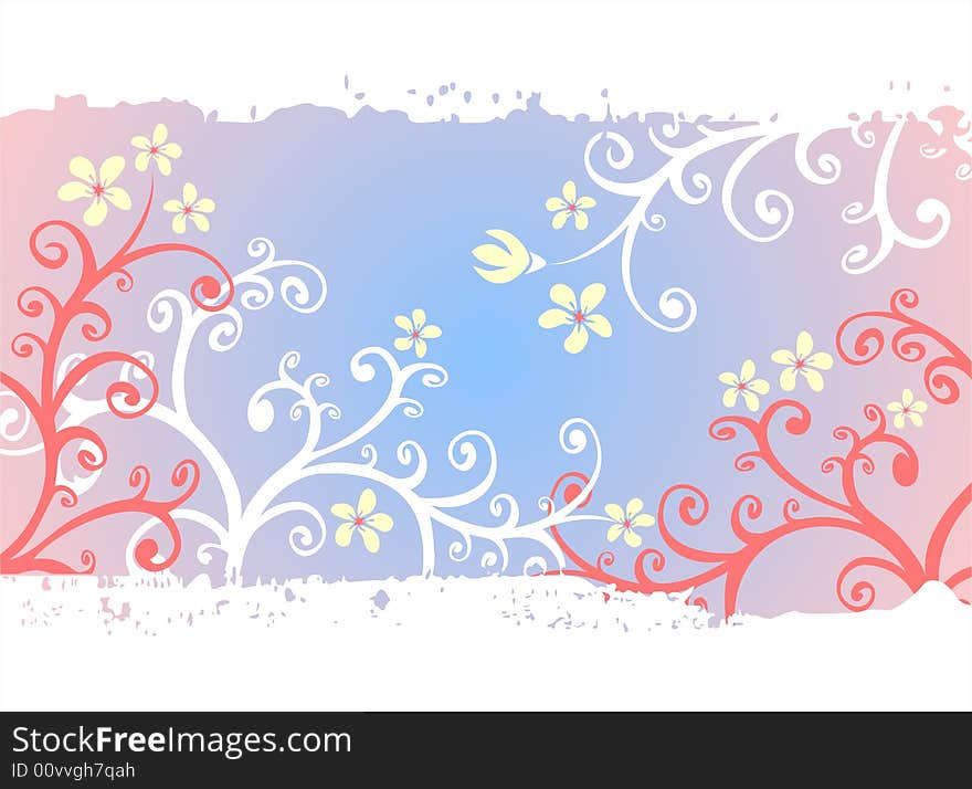 Ornate stylized vegetative background with yellow flowers. Ornate stylized vegetative background with yellow flowers.