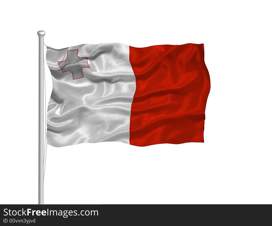 Illustration of waving Maltese Flag on white. Illustration of waving Maltese Flag on white