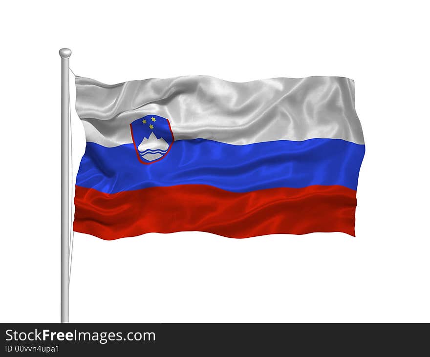 Illustration of waving Slovene Flag on white. Illustration of waving Slovene Flag on white