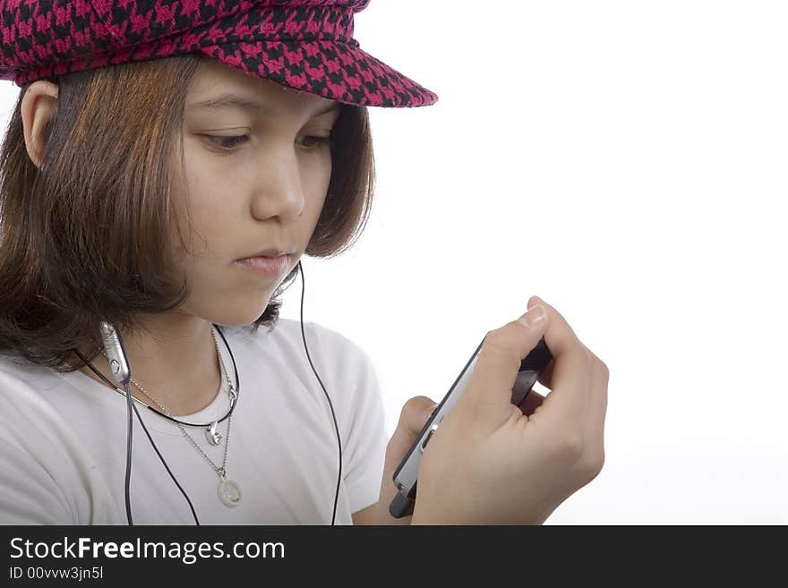 Teenager with MP3 while listening to music