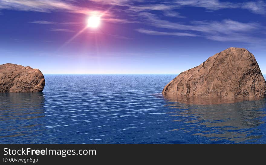 Large stones on a sea coast - 3d landscape