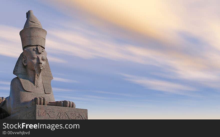 Antique Egyptian sphinx on quay of the river. Saint-Petersburg, Russia