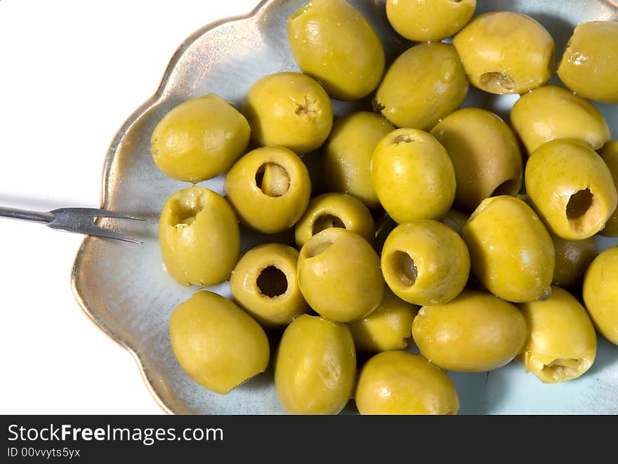 Olives isolated on white background. Close-up.