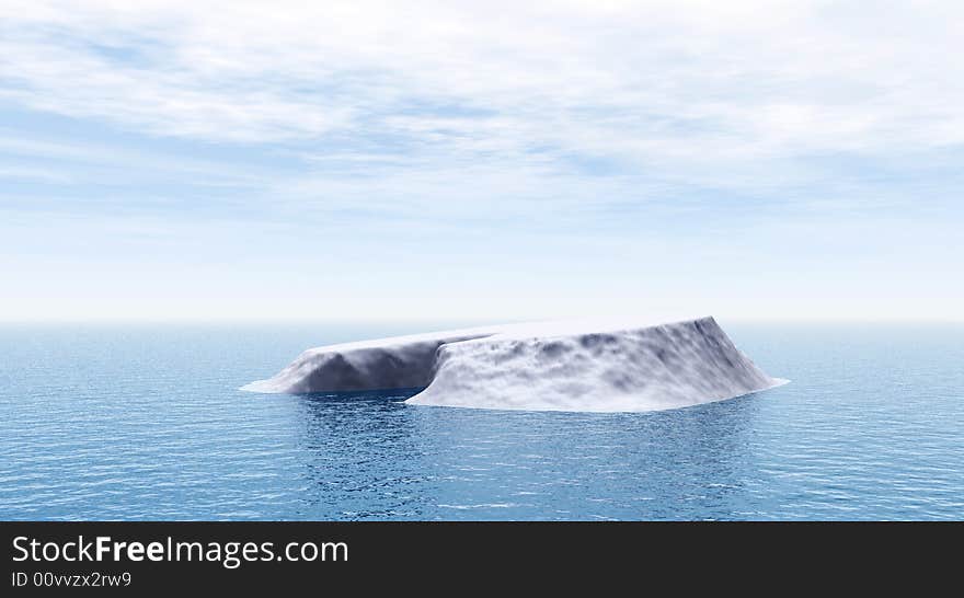 The big iceberg on the open ocean - 3d landscape scene.