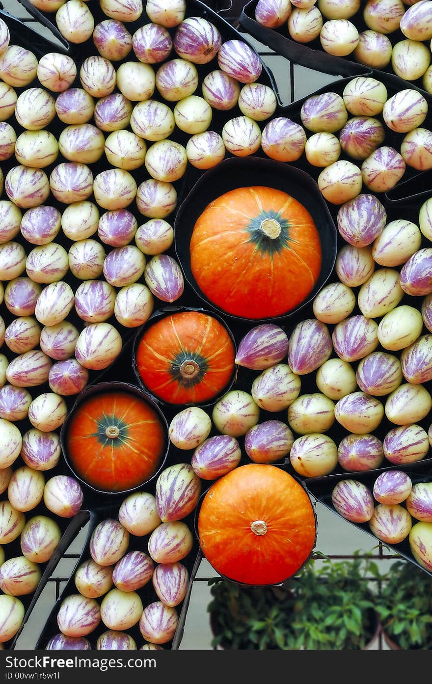 Various vegetable and melon on shelf. Various vegetable and melon on shelf