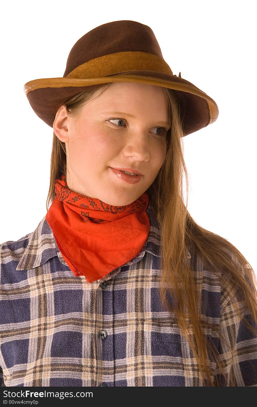 Portrait of cowgirl (isolated on white)