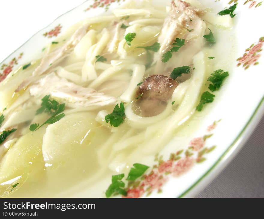 Hot Chicken Bouillon Soup Closeup