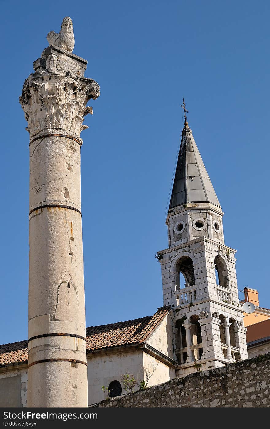 Tower and pillar in old part of city Zadar, Croatia. Tower and pillar in old part of city Zadar, Croatia