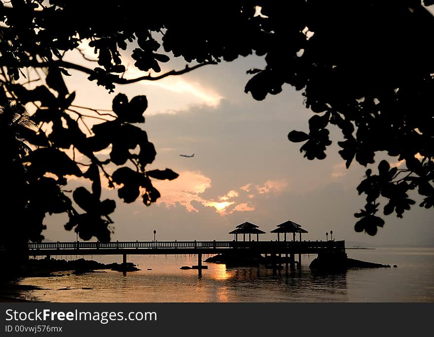 Orange Sunrise With Coconut Tree