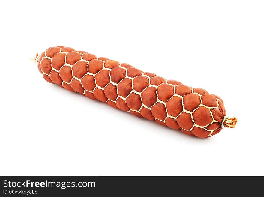 Isolated photo of fresh sausage in bandage