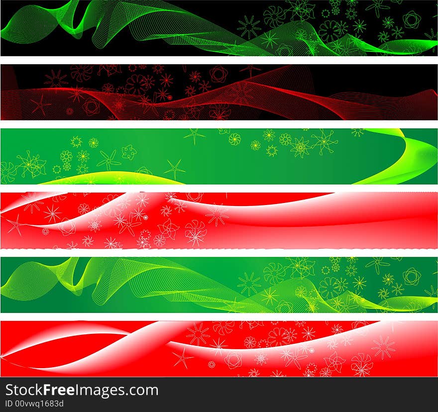 Set of six red and green web banners