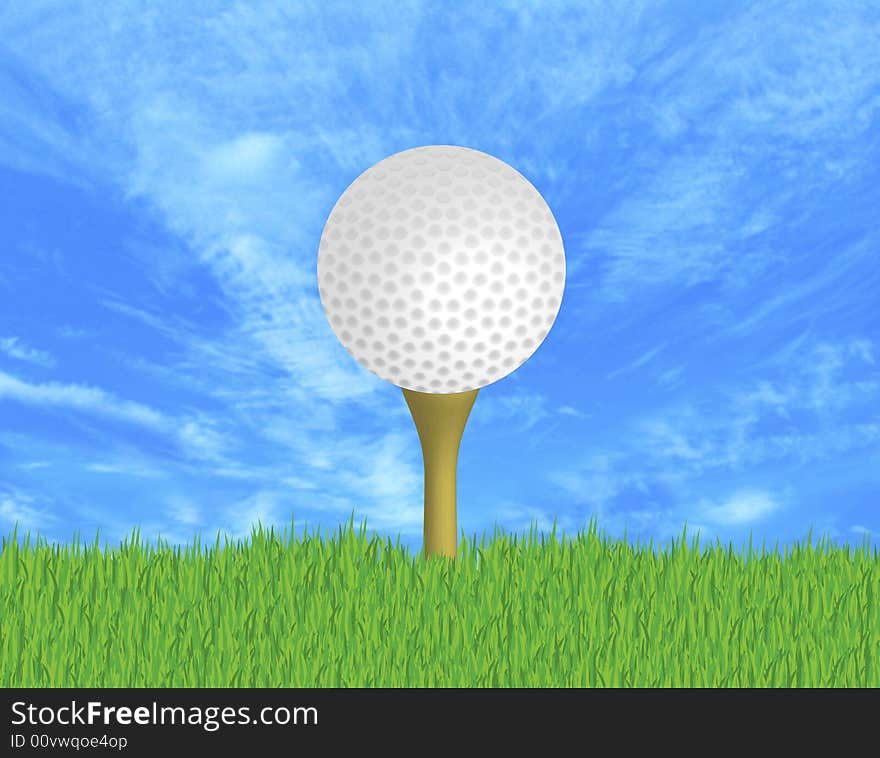 Illustration of golf ball on tee in the grass