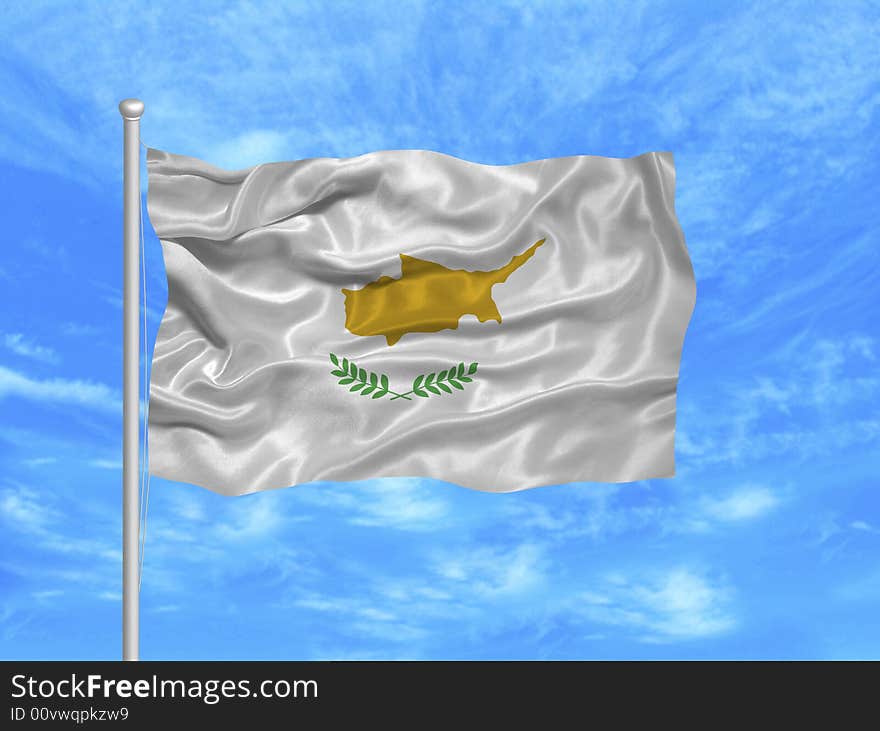 Illustration of waving Cypriot Flag on blue sky. Illustration of waving Cypriot Flag on blue sky