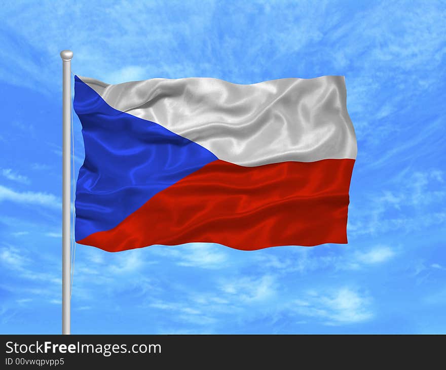 Illustration of waving Czech Flag on blue sky. Illustration of waving Czech Flag on blue sky